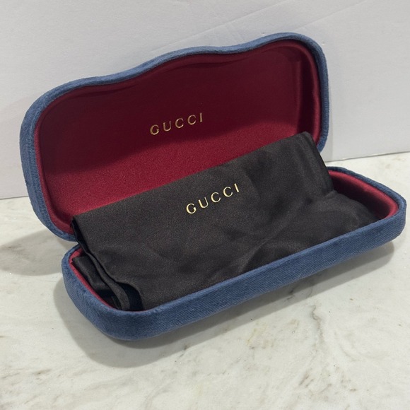 Gucci‎ Glasses clamshell Case Blue Velvet with Pouch Authentic Designer Eyewear